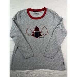 Eddie Bauer Christmas Thermal Top Womens M Waffle Knit Pajama Shirt Holiday